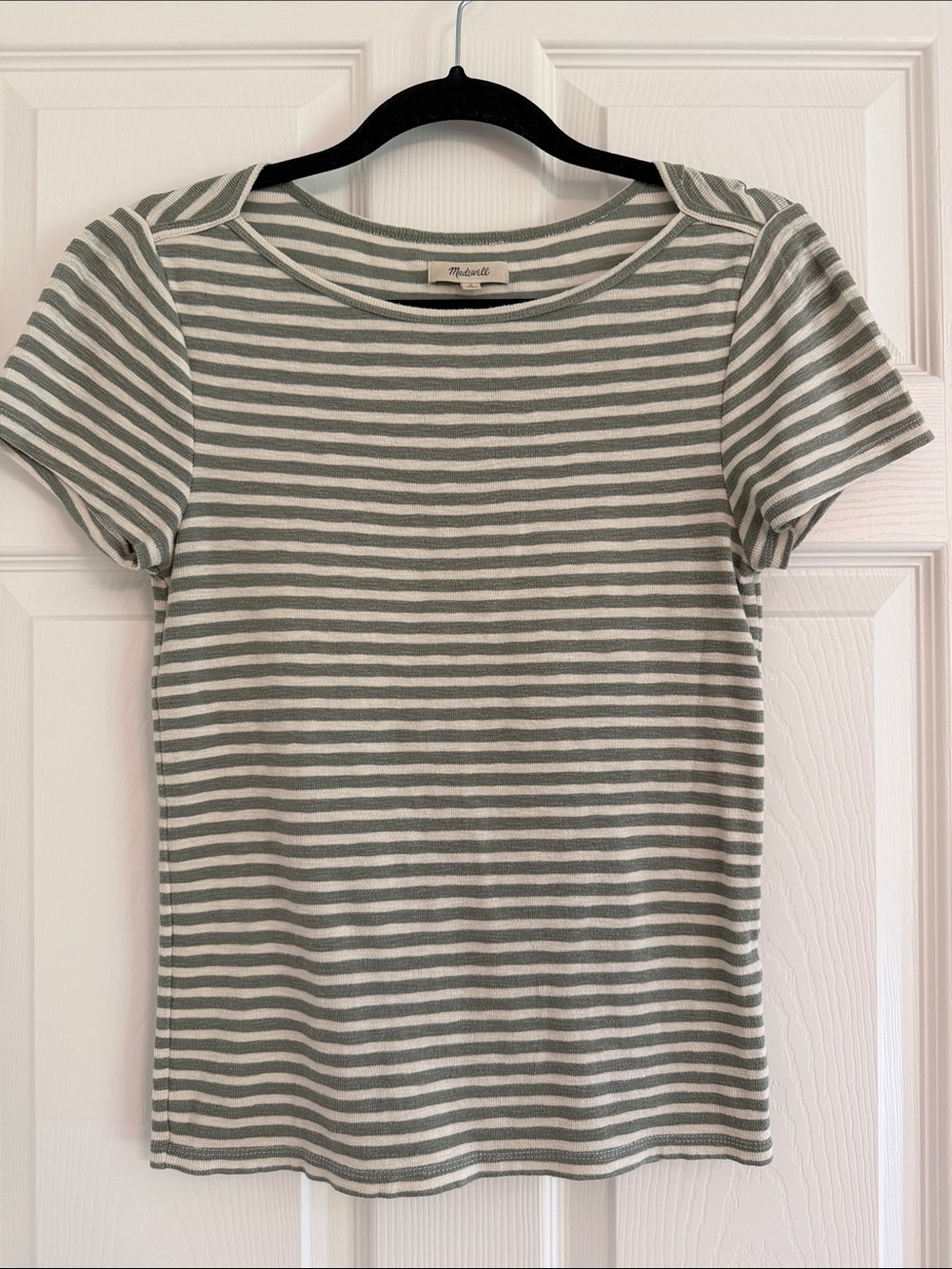 Madewell | Sage Green & White Striped Short Sleeve Tee